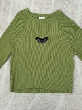 Garage Cropped Ribbed Butterfly Sweater - Matcha Green Size L